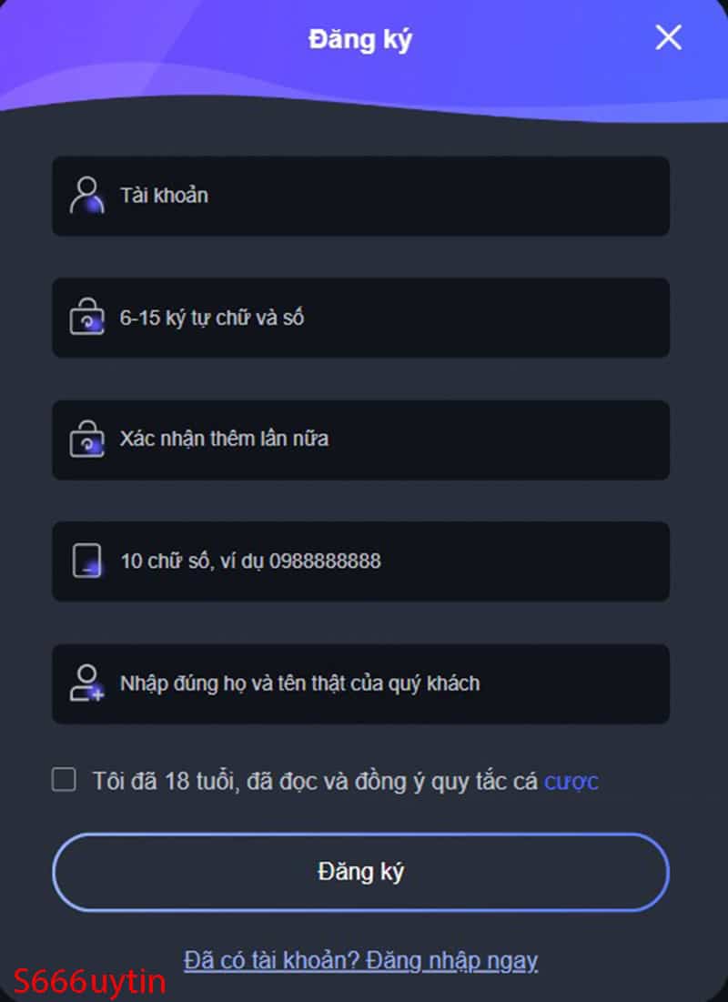 Đăng ký tài khoản s666uytin 